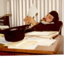 Rabbi Zaltzman Working in his little office in 18 Rockford